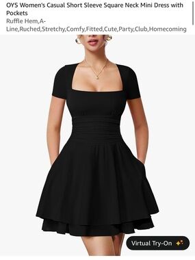 OYS (Amazon) Black Square Neck Short Sleeve Mini Dress